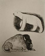 香月泰男「ほっきょくぐまとアメリカやぎゅう-五月七日/上野動物園にて-」